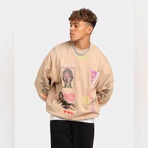 Culture Kings Loiter Hydra Multi Logo Graphic Crewneck Sweatshirt M